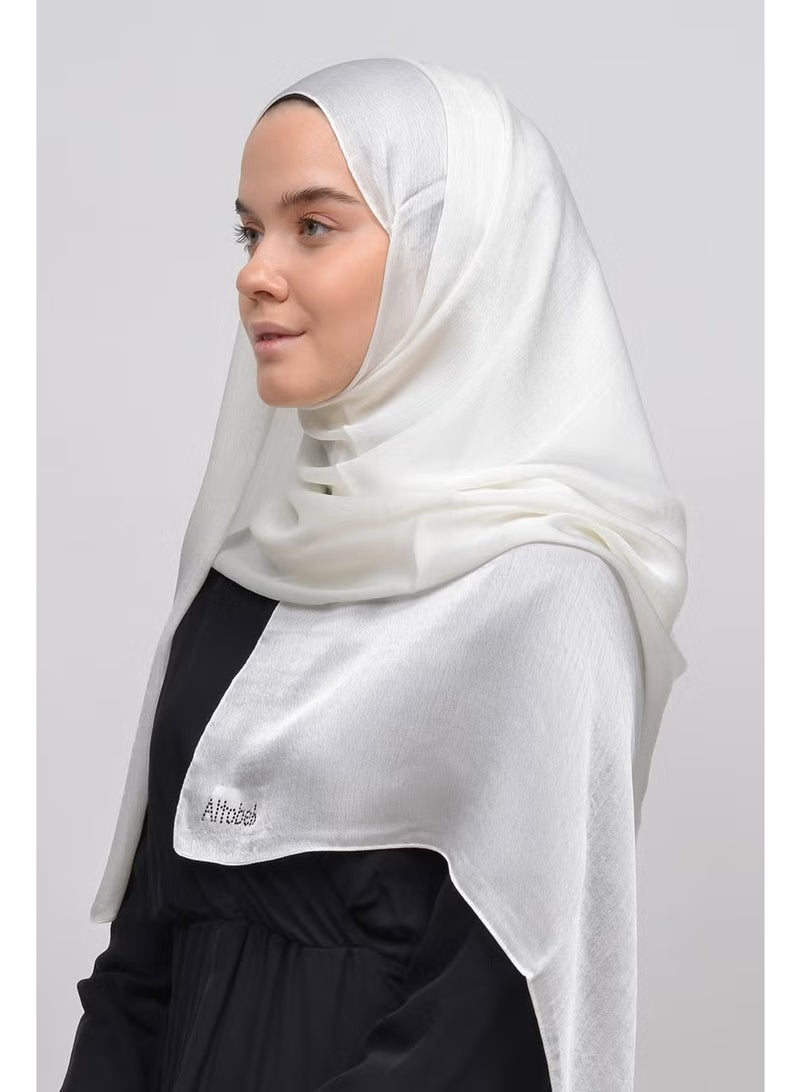 Altobeh Janjan Shiny Satin Textured Hijab Evening Dress Chiffon Shawl-Ecru - Image 3